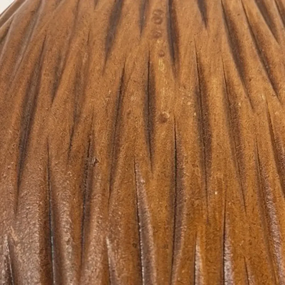 Vintage 1980s Carved Wood Vase Sculptural Boho Organic Feathered Flame